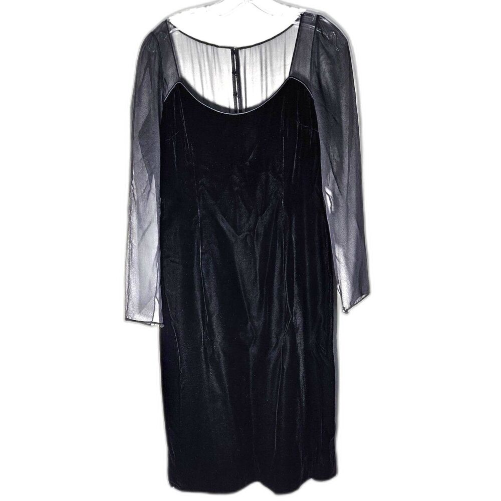 Vintage OSCAR DE LA RENTA Velvet Midi Illusion Neck Long Sleeve Dress Size 8